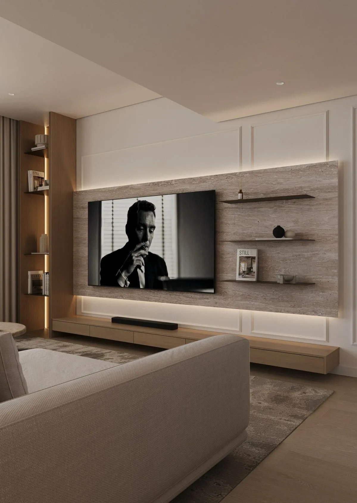 ديكور تلفزيون خشب بتصميم حسب المقاس