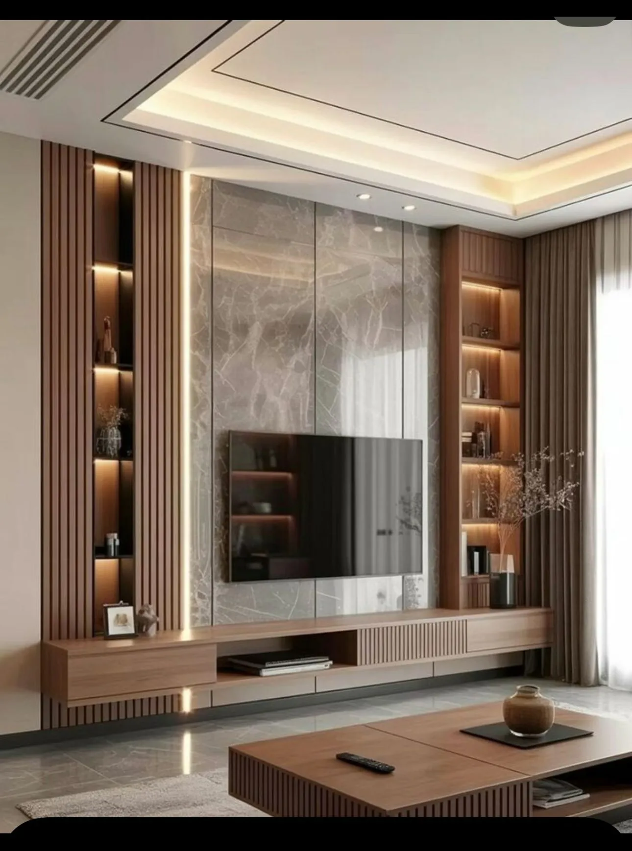 وحدة تلفزيون خشبية مودرن بتصميم عملي