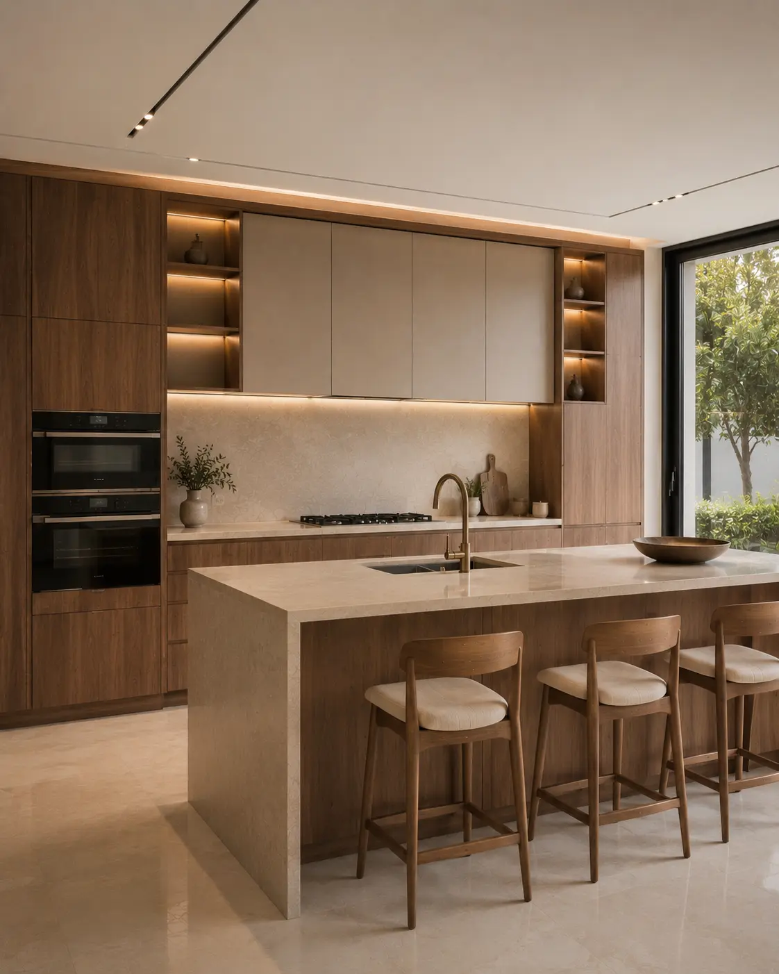 مطبخ مدمج خشب وألومنيوم