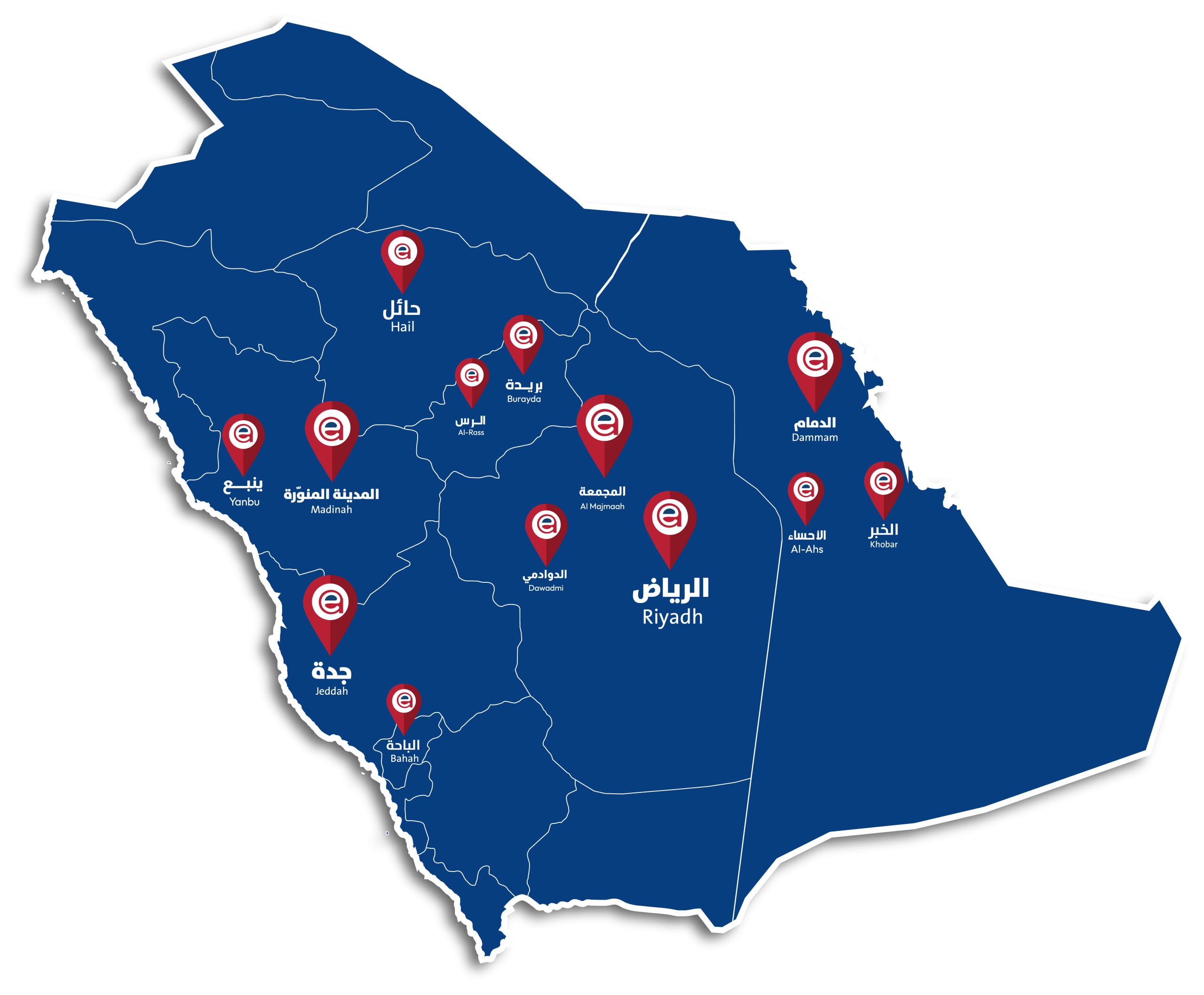خريطة فروع ومعارض فنون حواء في المملكة العربية السعودية