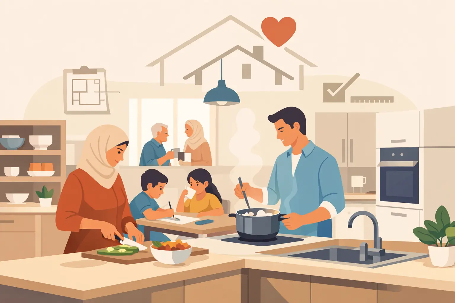 كيف تخطط مطبخ عائلي عملي لبيت يدوم سنوات