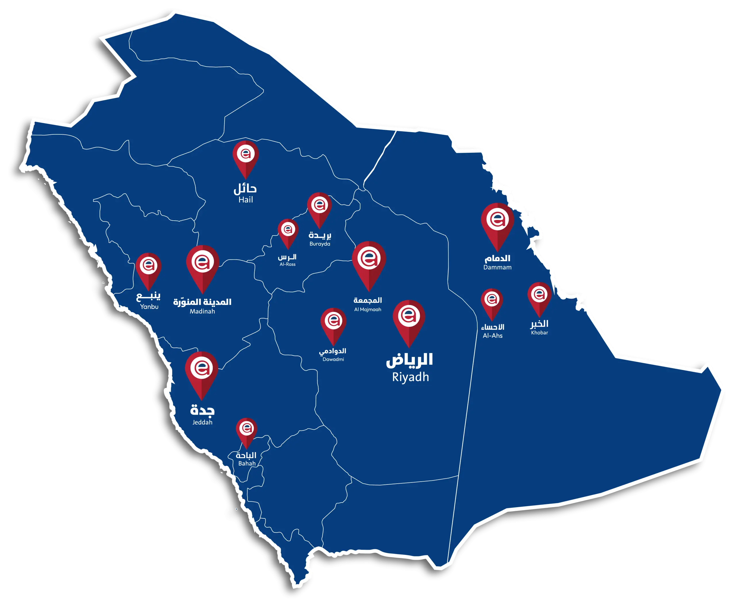 خريطة فروع ومعارض فنون حواء في المملكة العربية السعودية